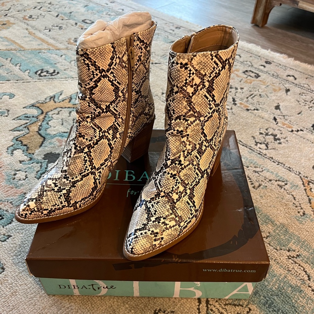 Diba Snakeskin Ankle Boots - Black and Cream